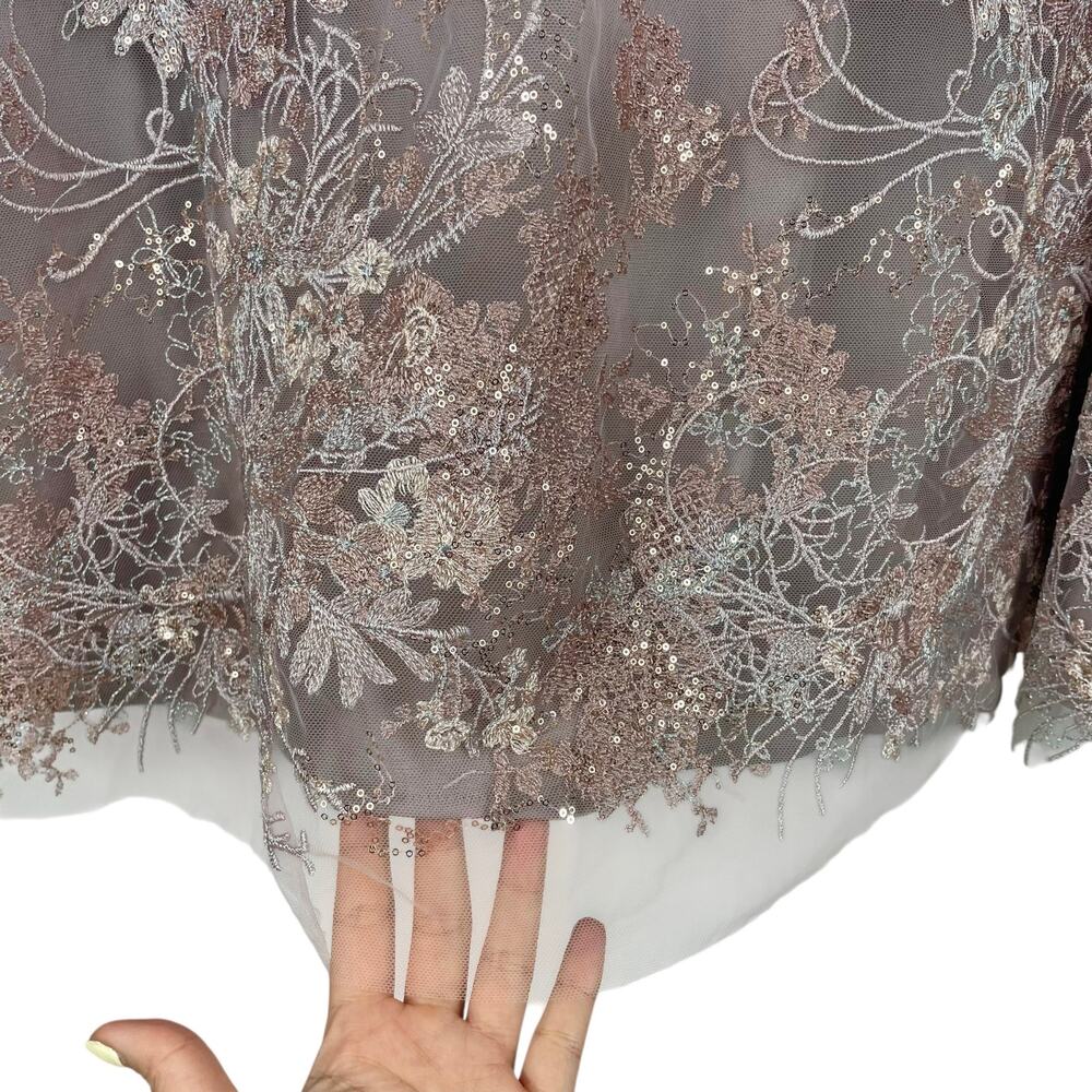 Mac Duggal Embellished Illusion Long Sleeve Midi Dress Rose Size 22 - Picture 8 of 13